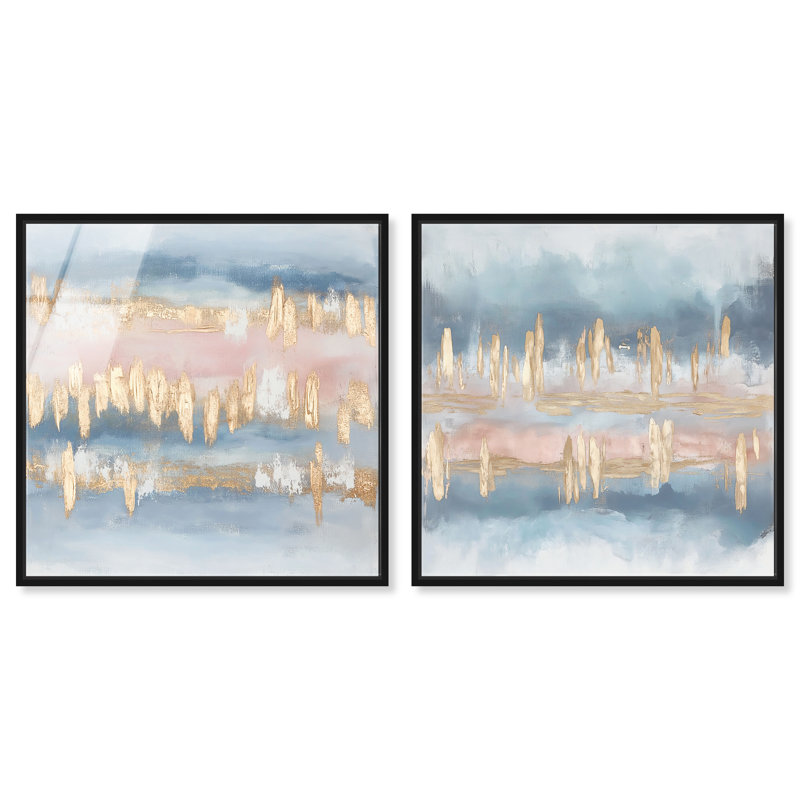 Ensemble de décorations murales bleues Skyline Luster Duo par Art Remedy, cadre argenté, 12 x 12, H 13 po x l 13 po