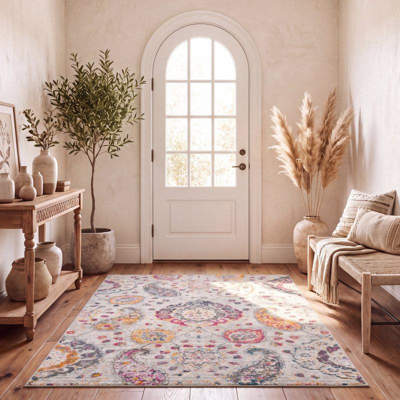 Tapis à motif cachemire Felty, Or / Gris, Rectangle 5 pi 3 po x 7 pi 6 po