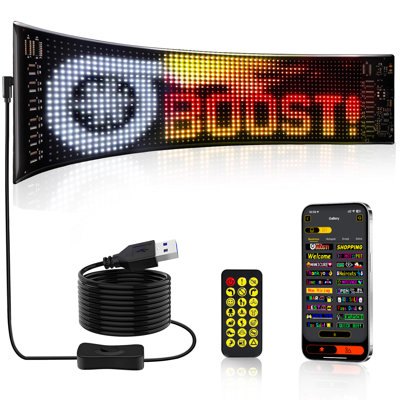 Car Devil's Eye pour les camions - Panneau matriciel d'animation à DEL alimenté par USB de 13,7 po x 4,01 po avec commande Bluetooth, affichage de texte et de motifs personnalisés pour les véhicules, les magasins, les événements et plus encore