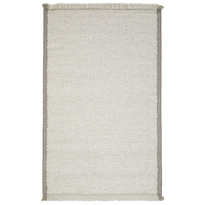 Ivory Handwoven Wool and Cotton Flatweave Rectangular Rug 5' x 8'