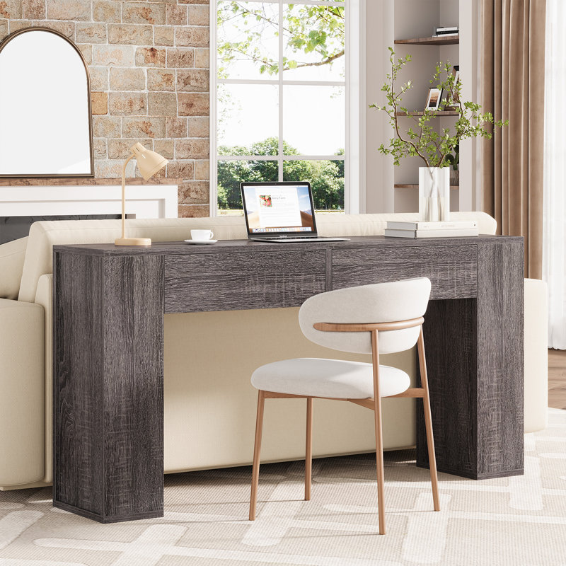 55.12'' Console Table With Drawers And LED Light, Grey