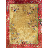 Antique Floral Wool Hand Knotted Pile Yellow / Gold Orange 1920s Rug