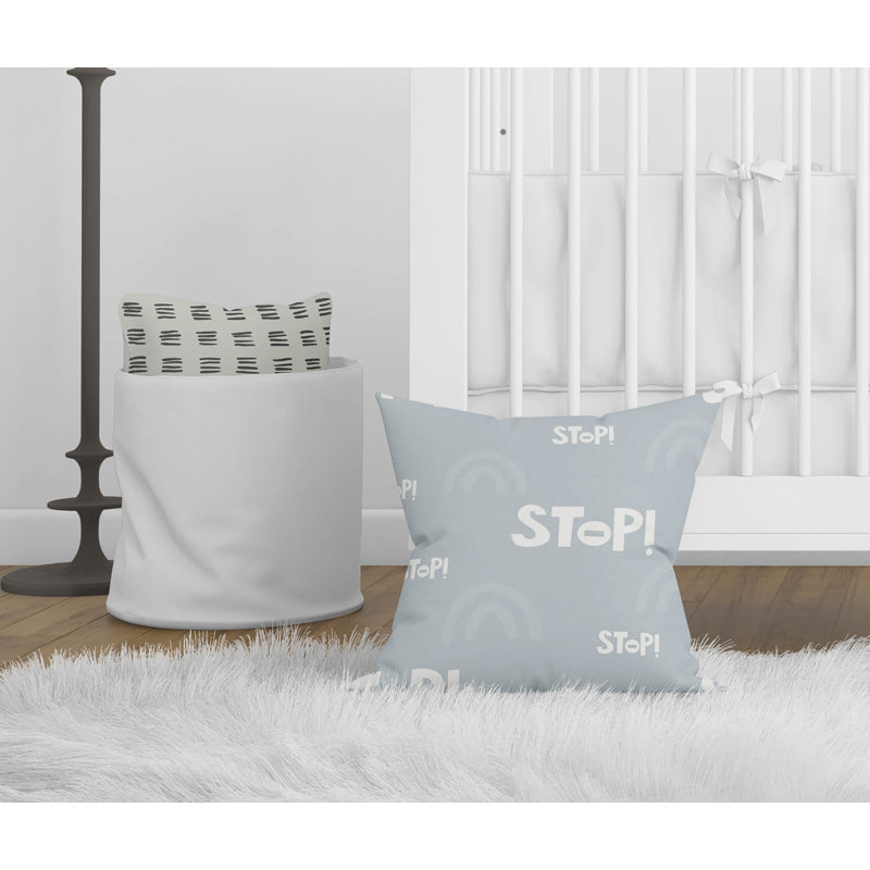Coussin Stop, H 20 po x l 20 po, Bleu ardoise / ivoire