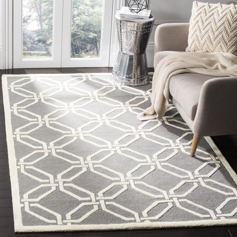 Tapis gris foncé / ivoire touffeté à la main Martins, Rectangle 4 pi x 6 pi
