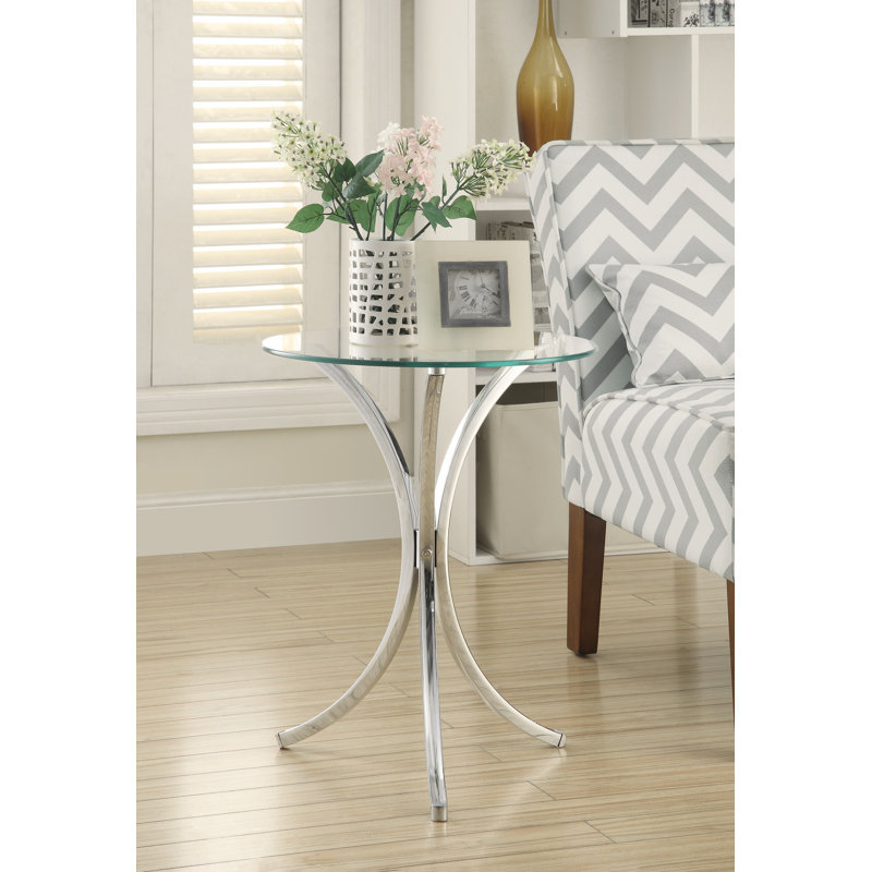 Daesyn Glass Side Table, Chrome Plated Base