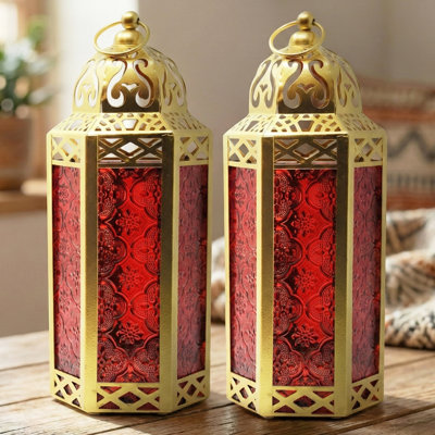Lampe de bougie lanterne dorée marocaine pour bougie de table ou suspendue, décorations du Ramadan, mariages, décoration intérieure, patio extérieur ou porche