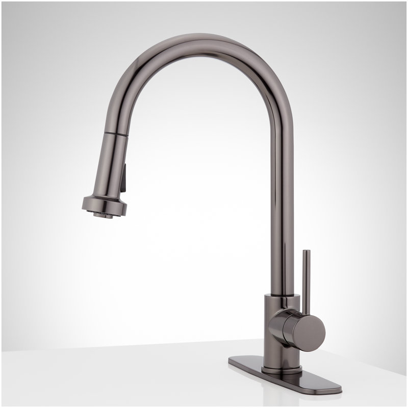 Ridgeway Pull-Down Kitchen Faucet with Deck Plate - Gunmetal, Gunmetal
