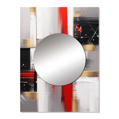 Red and Gold Cubic Abstract I - Cubism Wall Mirror, Modern Decorative Mirror, Printed Metal Art