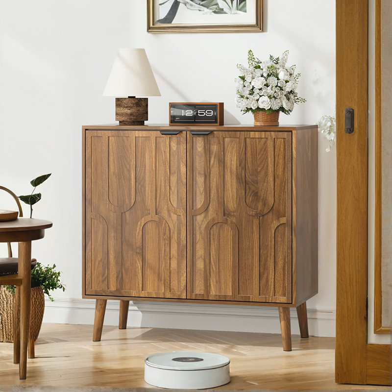 Versatile Walnut Storage Cabinet with Anti-Tip Safety and Adjustable Shelves for Modern Farmhouse Decor