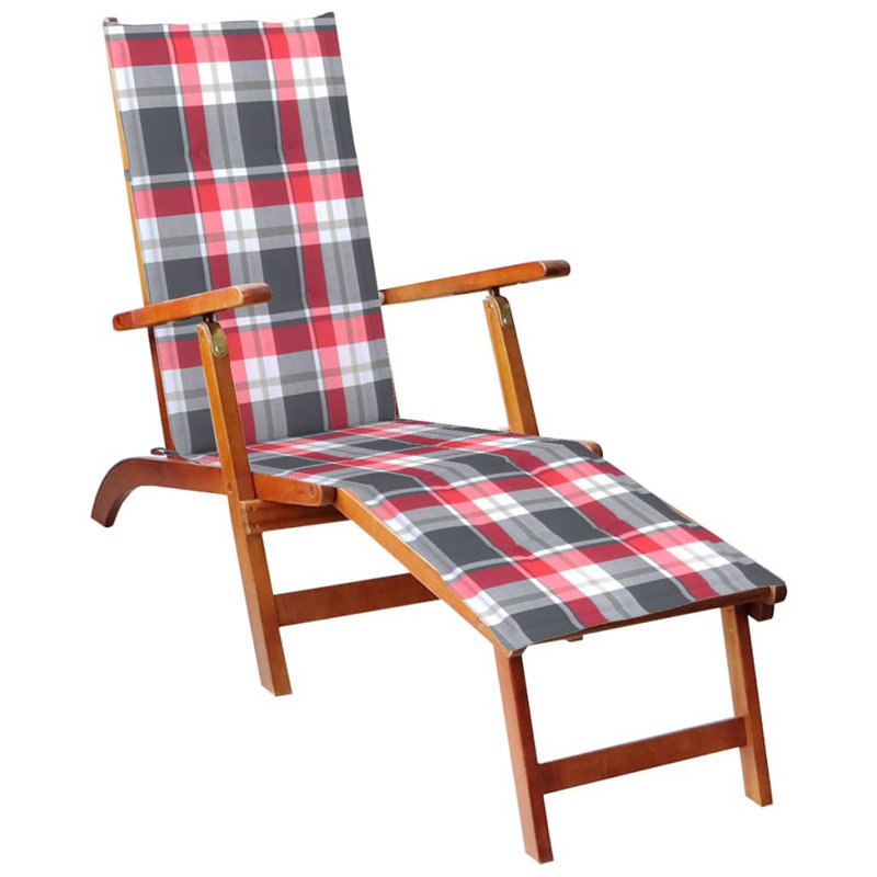 Chaise longue simple en acacia 65,7 po avec coussins