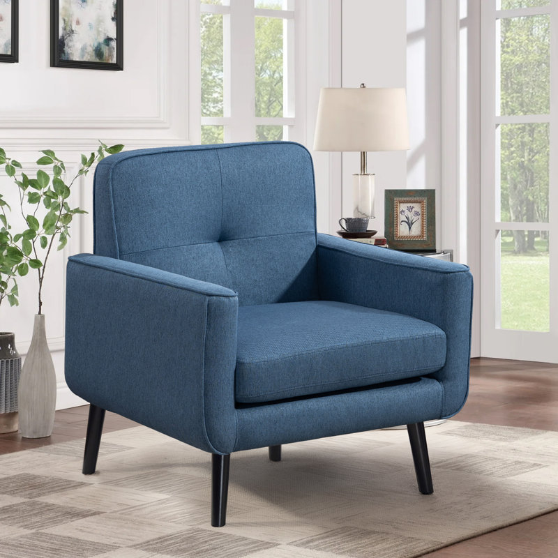 Meleri Mid Century Accent Chairs, Fabric Modern Accent Chair with Wooden Frame, Cozy Armchair Reading Chair with Comfy Back for Apartment, Living Room, Bedroom, Waiting Room