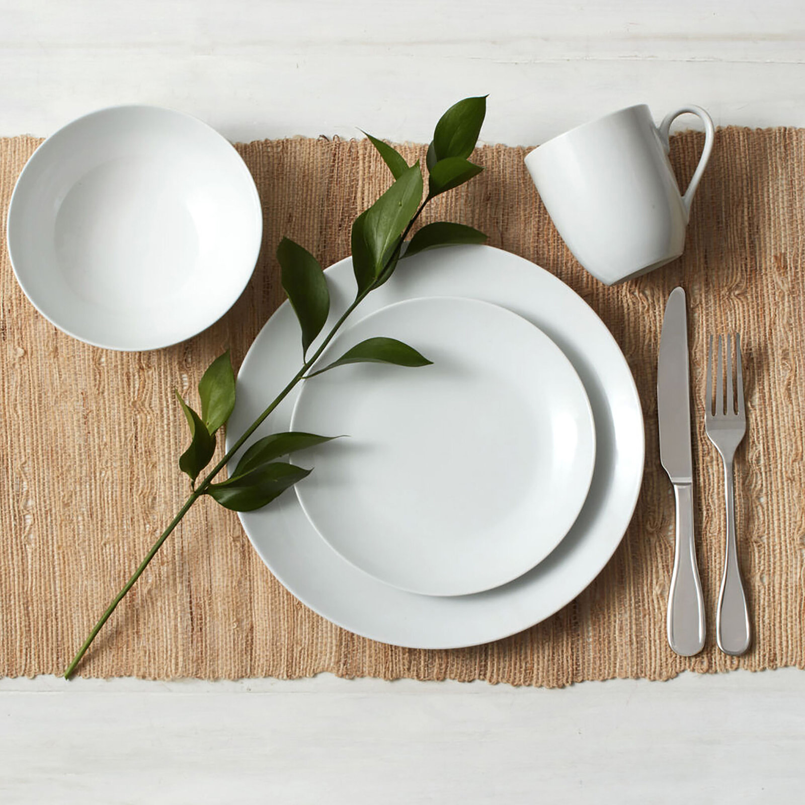 Everyday White Porcelain Dinnerware Set - Service for 4