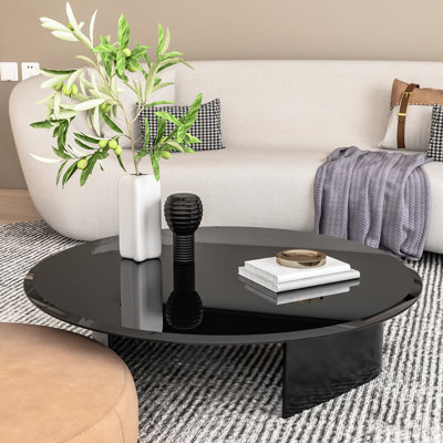 Plateau de table rond en verre trempé noir à bord biseauté épais de 2/5 po