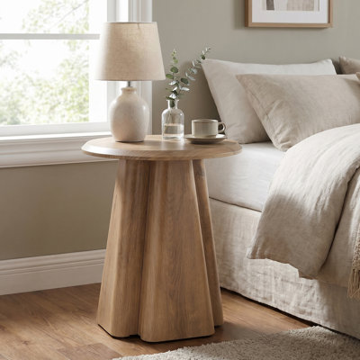 2 pièces Table de chevet ronde avec base piédestal, table de chevet moderne en bois pour la chambre à coucher