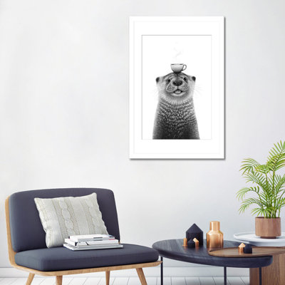 Loutre avec café, impression d'art mural encadrée