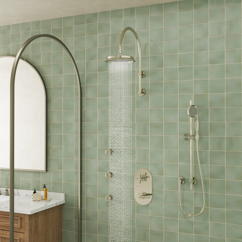 3-Function Vintage Thermostatic Rainfall Shower System with Rainfall Head, Hand Shower & Body Jets