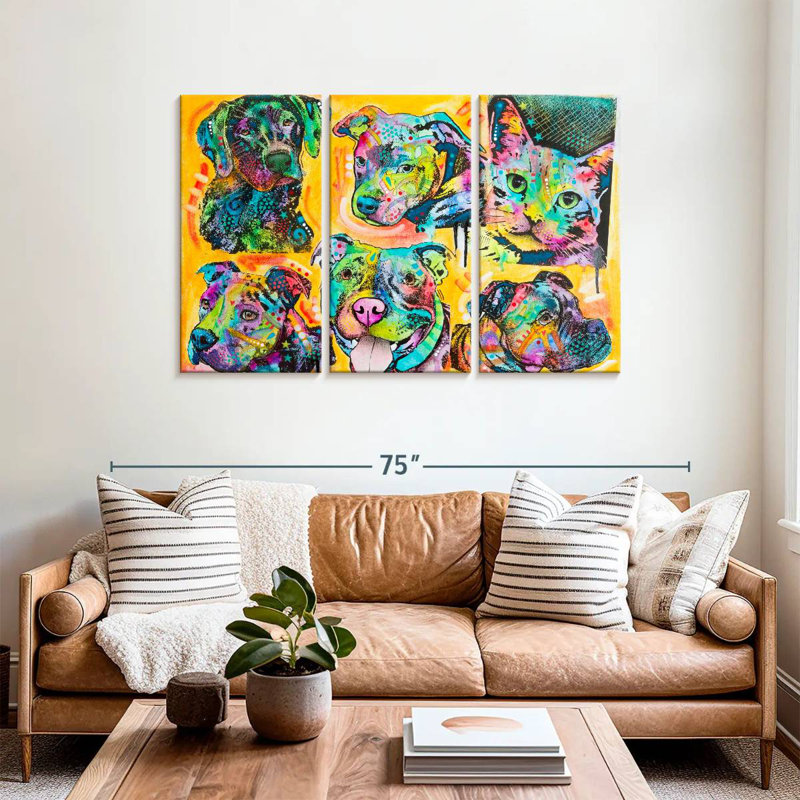 Brampt 5 Dogs And A Cat, 36" H x 57" W