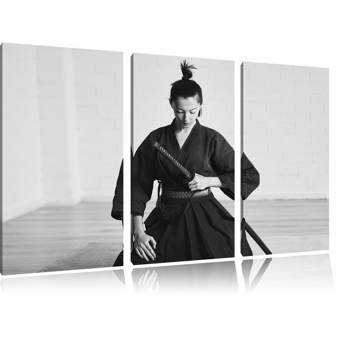 3-tlg. Leinwandbilder-Set „Stolze Samurai-Kriegerin“, Fotodruck