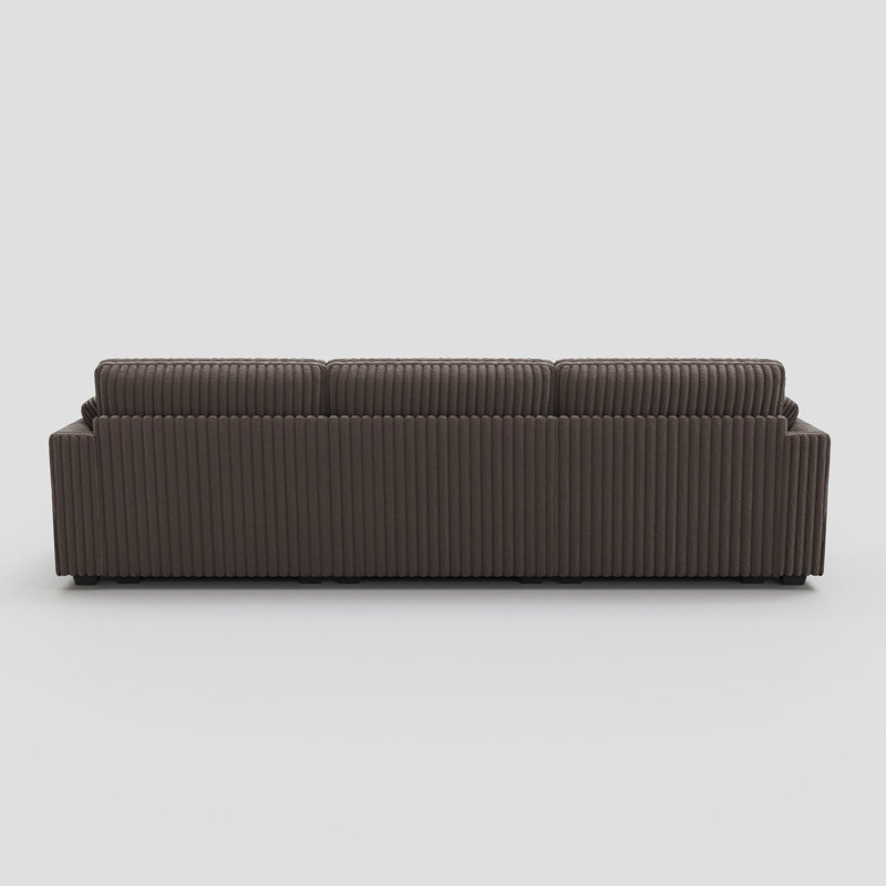 Plush Wide Corduroy Couch Modular Sectional Sofa Bed With Detachable Cushions, Brown Corduroy