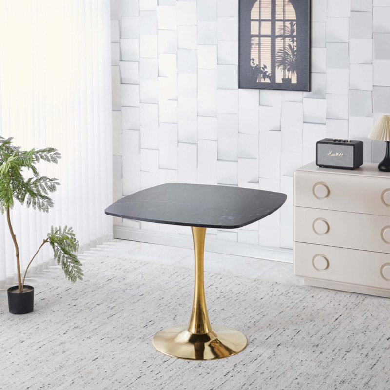 Table de salle à manger carrée, table de cuisine moderne Mid-Century pour 2 à 4 personnes, base à piédestal avec plateau en MDF pour petit espace, appartement, coin-repas