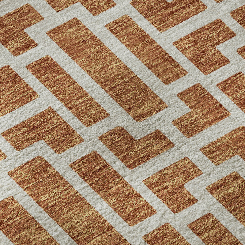 Premium Machine Washable Prisco Terracotta Rug, Round 8'