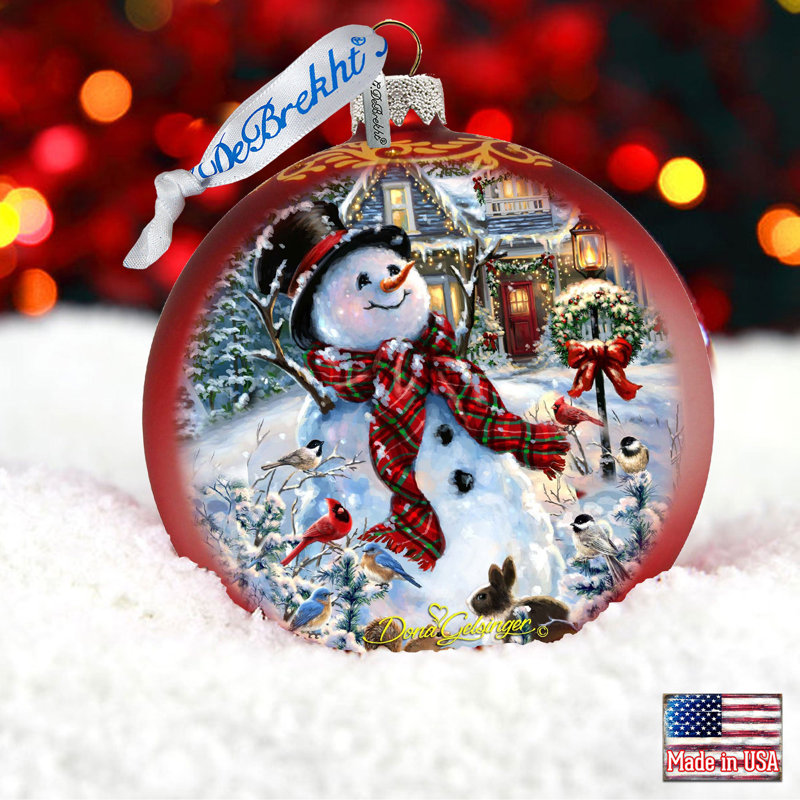 Holiday Splendor 5 in. Handmade Glass Snowmen Bauble