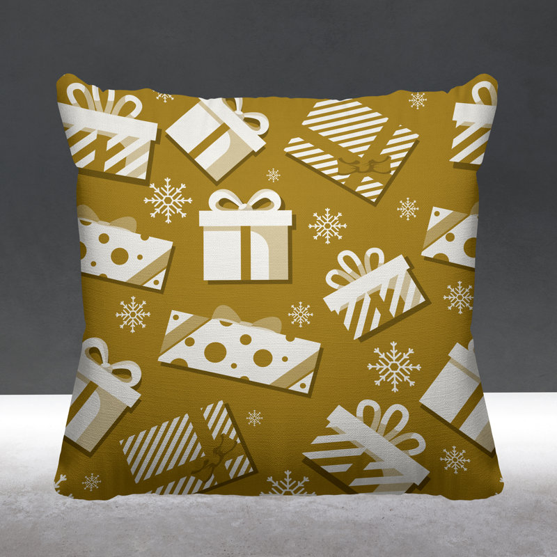 Coussin intérieur / extérieur Christmas Gift, L 15 po x H 15 po, Or