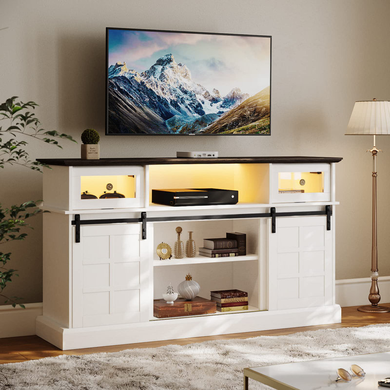 Ellawyn 58'' W Media Console, LED TV Stand for 65 Inch TV, Entertainment Centre For Living Room, White Wood
