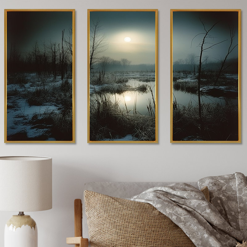 Photographie en noir et blanc «Winter Tree I», ensemble d'art sur toile, Cadre flottant doré, H 28 po x l 36 po x P 1 po
