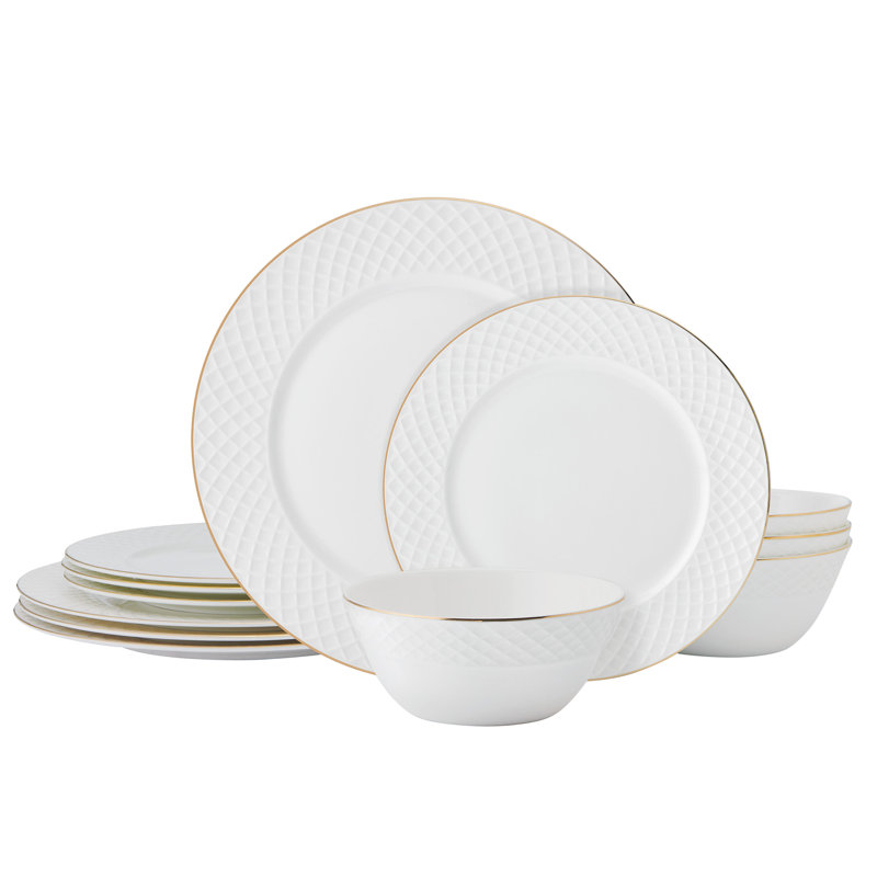 Trellis Gold 12-Pc Dinnerware Set, Service For 4