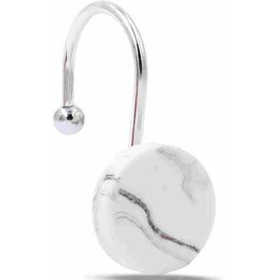 Shower Curtain Hooks Decorative, White Shower Curtain Hooks Rust Proof, Set Of 12 Stainless Steel Shower Curtain Hooks Rings, Shower Curtain Hangers For Bathroom Curtains Rods (White Marble)