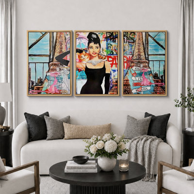 Pop Urban Street " Stylish Fashion Audrey Hepburn Graffiti & Street Art Colorful Modern Art Urban Portrait " 3 - Pieces