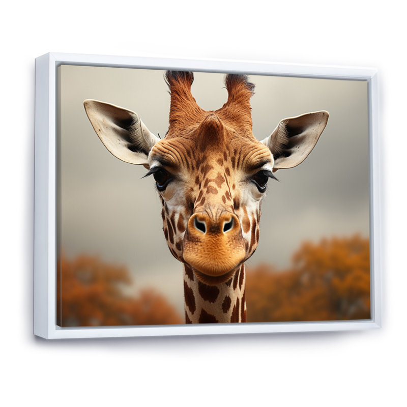 «Kristyle Giraffe Gentle Portrait», reproduction, 12" H x 20" W, Cadre flottant blanc