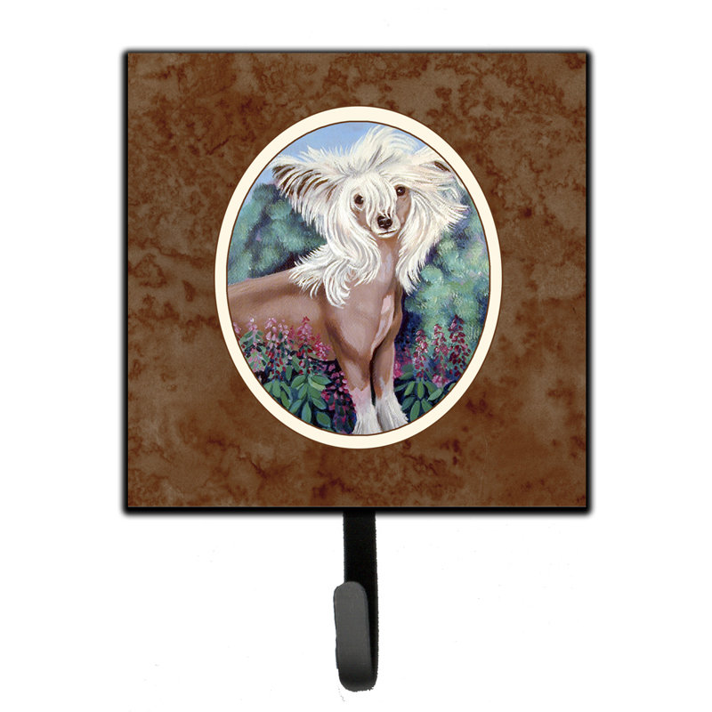 Pelin Metal Wall Organizer with Key Hooks, Brown/Green/Pink, Chinese Crested