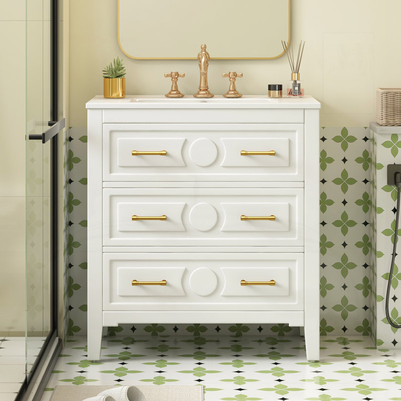 Meuble-lavabo 30 po avec lavabo en céramique, Blanc