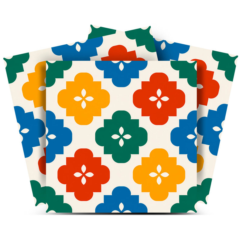 Carreau de mosaïque autocollant en vinyle à motif floral marocain vintage 15 x 15 cm