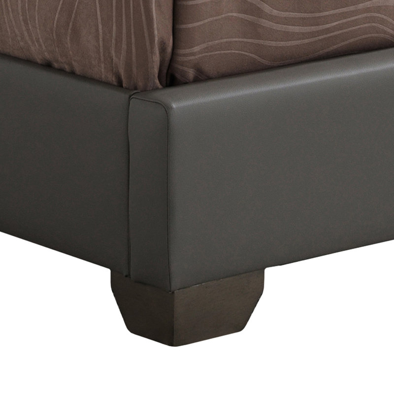 Confortable lit gris - construction, rembourrage en mousse, housse en similicuir pour chambre à coucher avec support entièrement rembourré, extérieur