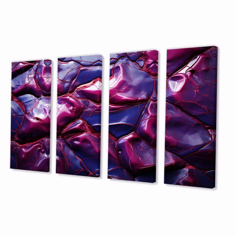 Ensemble de 4 décorations murales en marbre rose et mauve Essence I - marbre abstrait, H 28 po x l 48 po