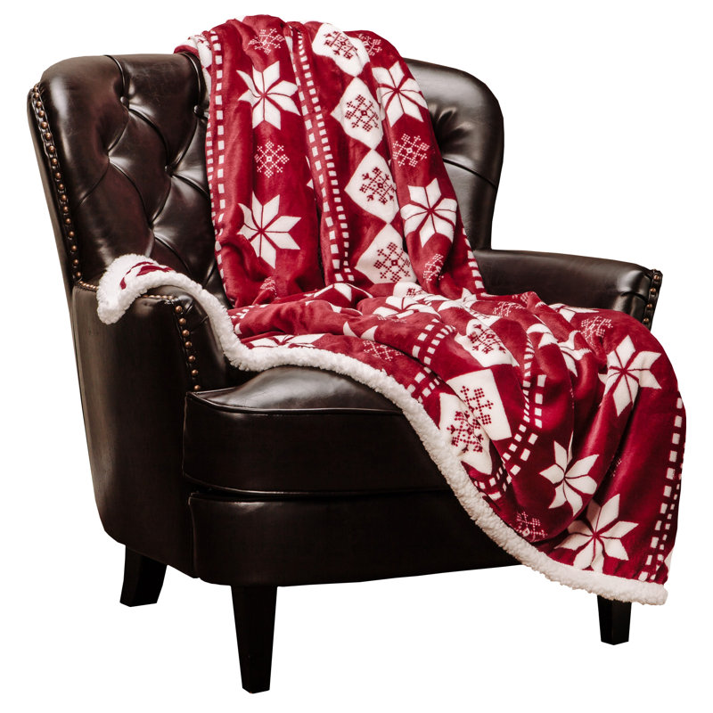 Holiday Red and White Fleece Sherpa Throw Blanket 50" x 65"