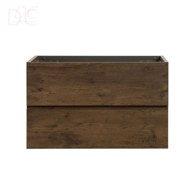 Wall Mount Cabinet WITHOUT Basin, Walnut Color, With Two Drawers, Pre-Assembled