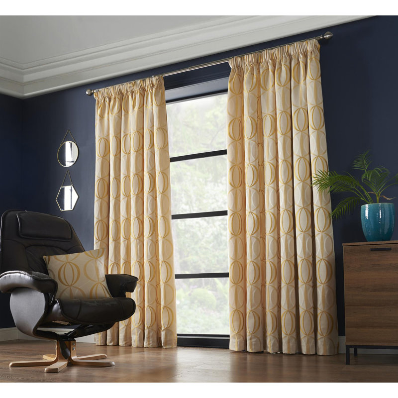 Maldonado Owen Pencil Pleat Room Darkening Curtains, Ochre, 229 x 274 cm