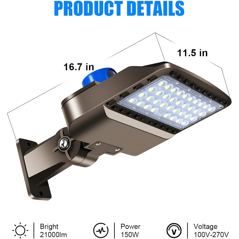 Lumière de grange à DEL de 150 W avec capteur de crépuscule à l'aube, projecteur d'extérieur imperméable Ip65 pour la sécurité dans la cour de rue, éclairage de qualité commerciale 21 000 lm, 5 000 K, large tension 100 à 277 V