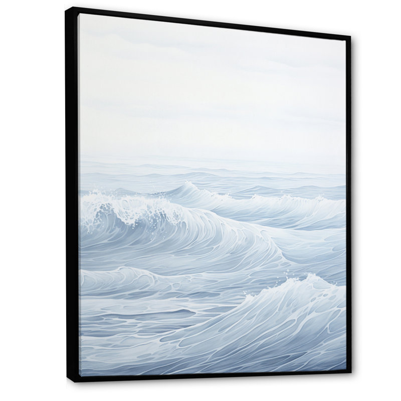 «White Grey Line Art Serene Seascapes II», reproduction, H 40 po x l 30 po x P 1,5 po, Cadre flottant noir