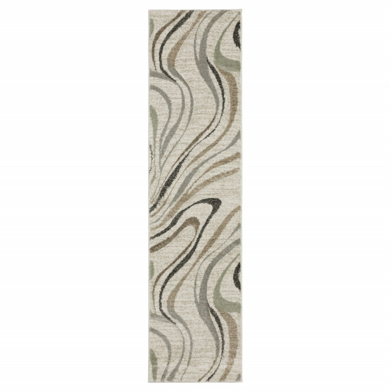 Tapis de couloir abstrait 2 pi x 8 pi gris et ivoire