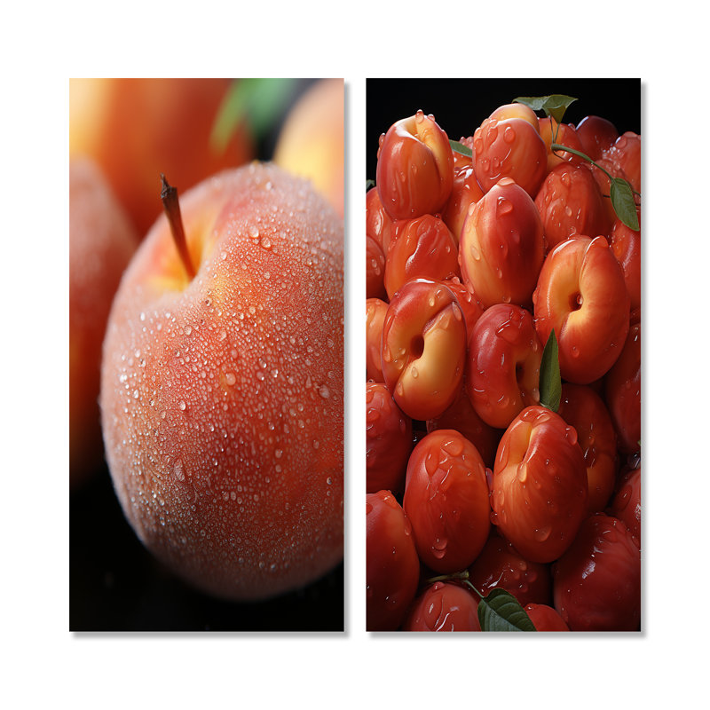 Juice Peach Fruit Delight I - Ensemble de 2 décorations murales fruits en métal, H 28 po x l 24 po