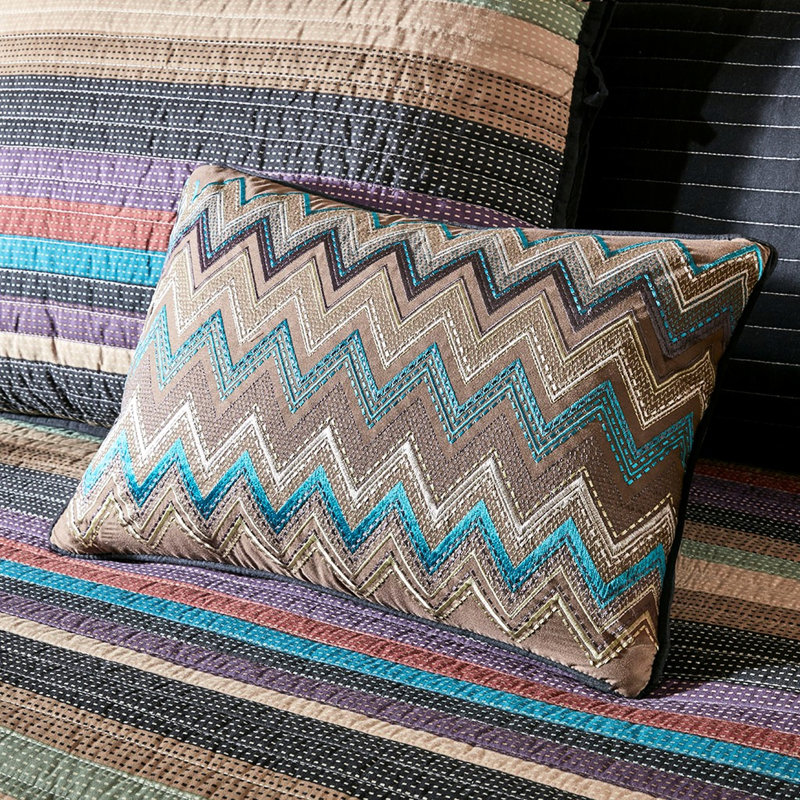 Housse de lit de jour réversible 6 pièces, rayures multicolores, matelas simple, housse, jupe de lit, 3 taies décoratives, coussin décoratif, pièce lavable, motif, chute de taille 15 po, machine