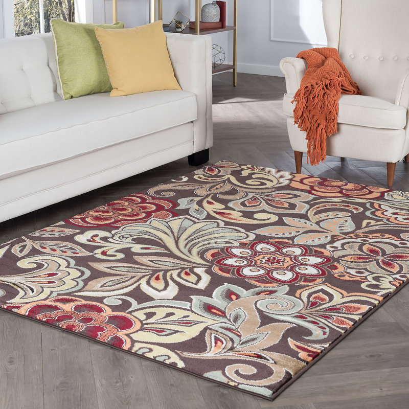 Elmer Transitional Floral Indoor Area Rug for Living Room, Dining Room, Bedroom, Rectangle 8'9" x 12'3", Brown 