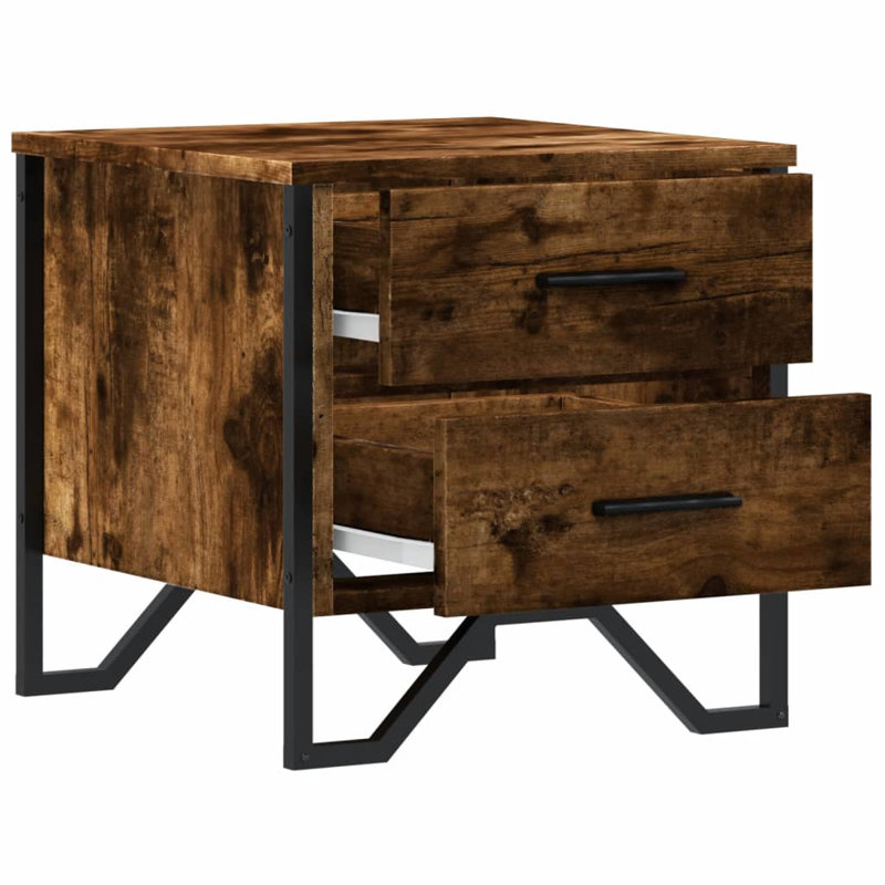 Aimilios 40cm W Metal Bedside Table, Smoked Oak