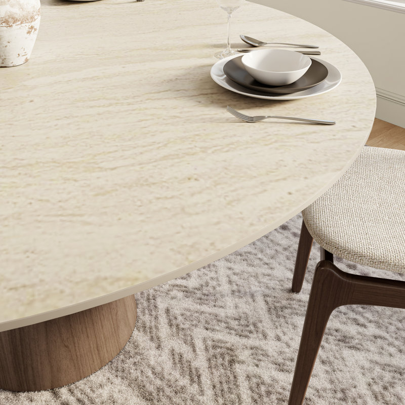 Table de salle à manger Amberly, H 29,52 po x L 53,15 po x l 53,15 po, Natural Travertine