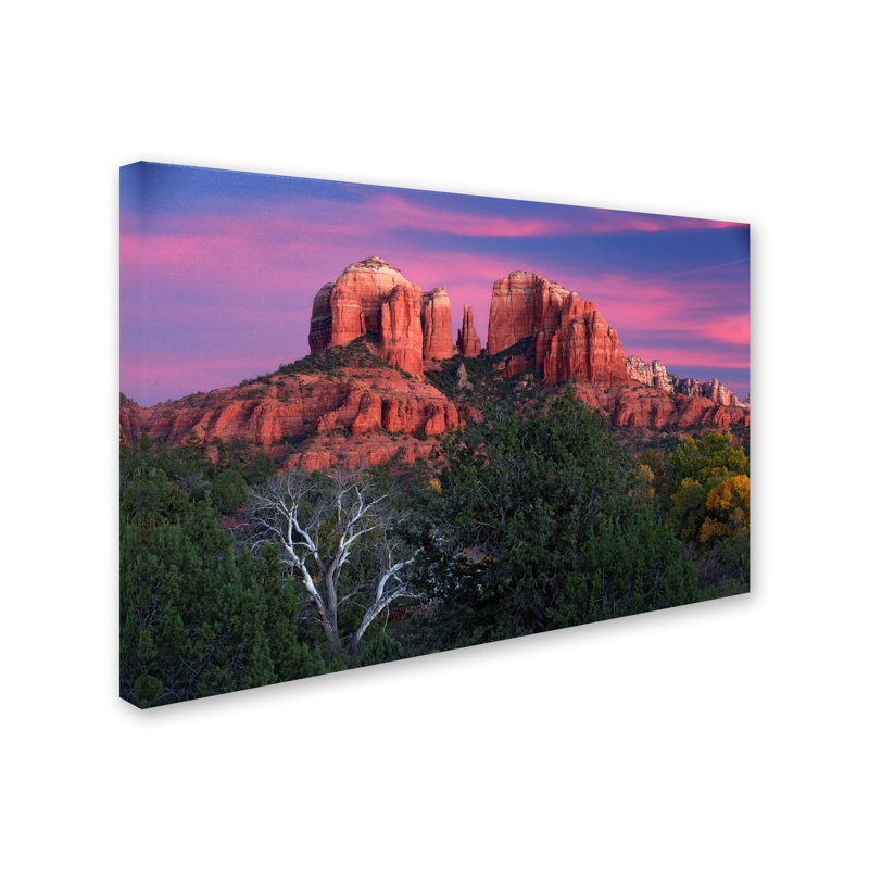 Sedona Cathedral Rock Dusk Landscape Canvas Art with Wooden Frame